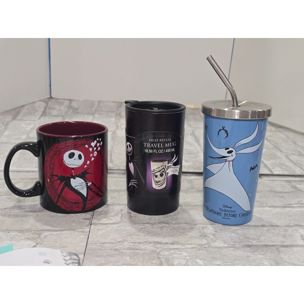 The Nightmare Before Christmas Lot 3 Tumblers Mugs Mixed Lot Zero Jack Heat Reve